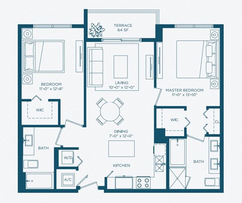 a floor plan of a bedroom apartment at Regatta at New River, Fort Lauderdale, FL